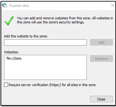 Trusted sites window